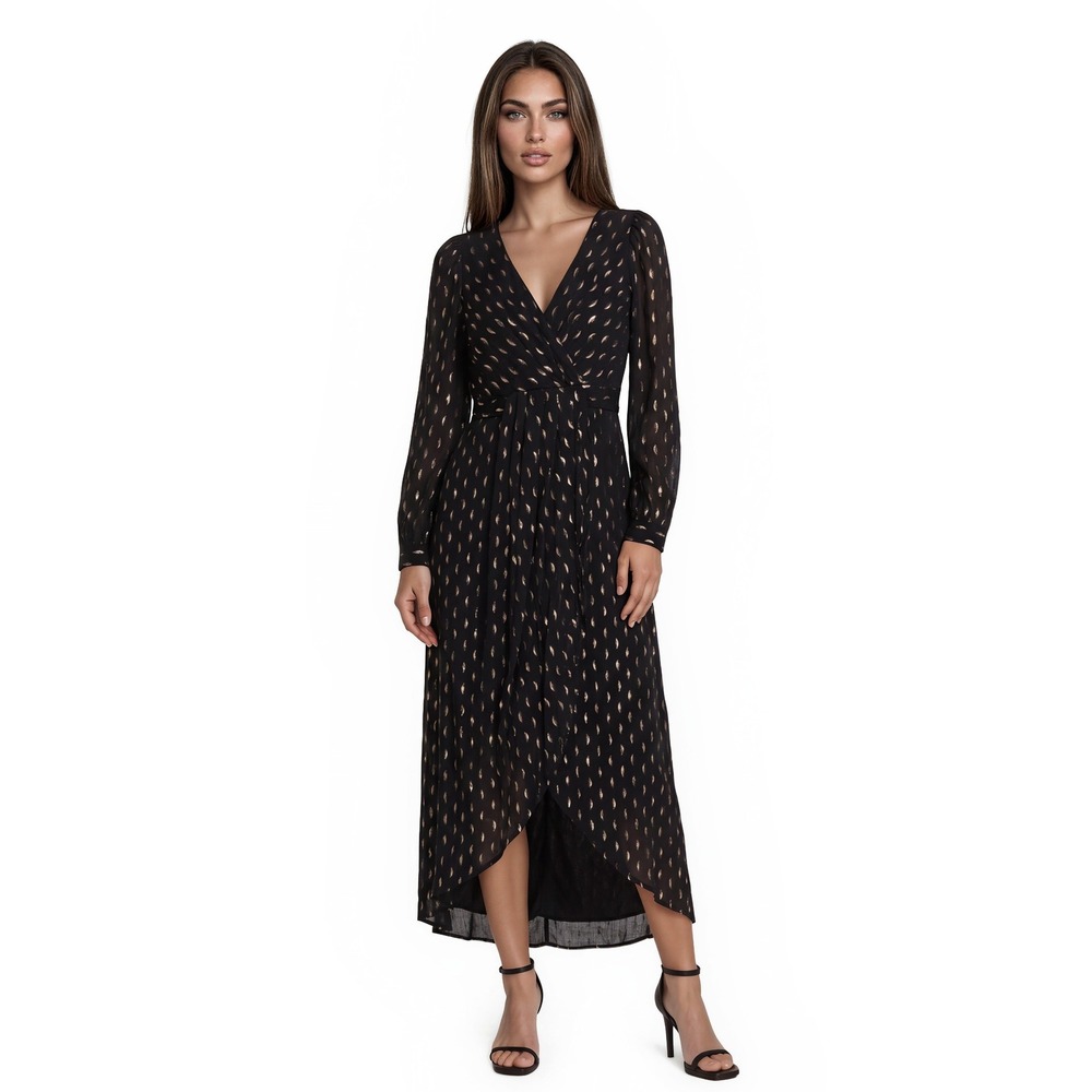 NWT Betsy & Adam Maxi Dress Womens Size 12 Black Gold Metallic Evening MSRP $229